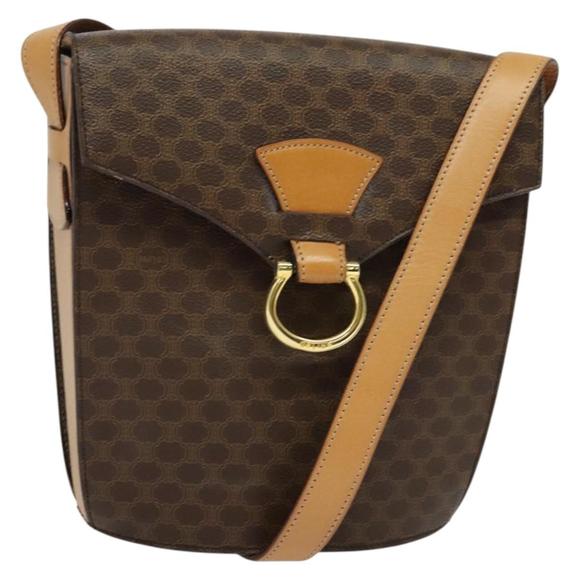 CELINE Macadam Canvas Shoulder Bag PVC Leather Brown Gold Auth 136974 - Picture 1 of 16